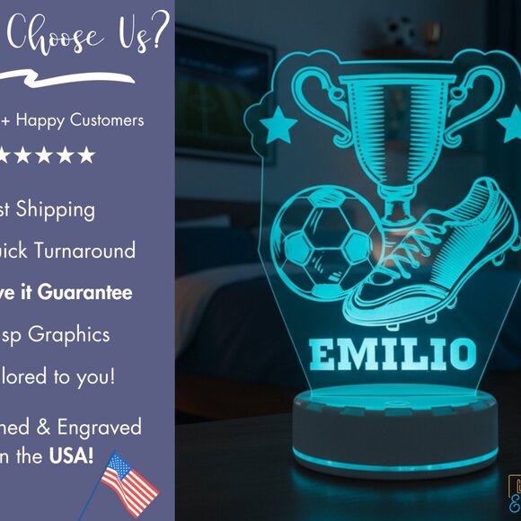 Custom Soccer Night Light – LED Lamp for Boys & Soccer Fans - Picture 4 of 8